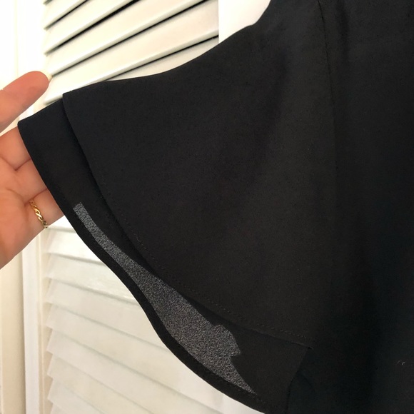 XS black tie front work blouse w/ flutter sleeves - Picture 5 of 5